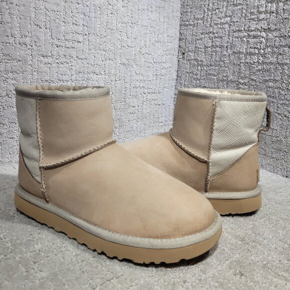 UGG Classic Mini Snake II Women's Size 7 US Beige Leather Lined Boots 1017914 - Picture 7 of 11